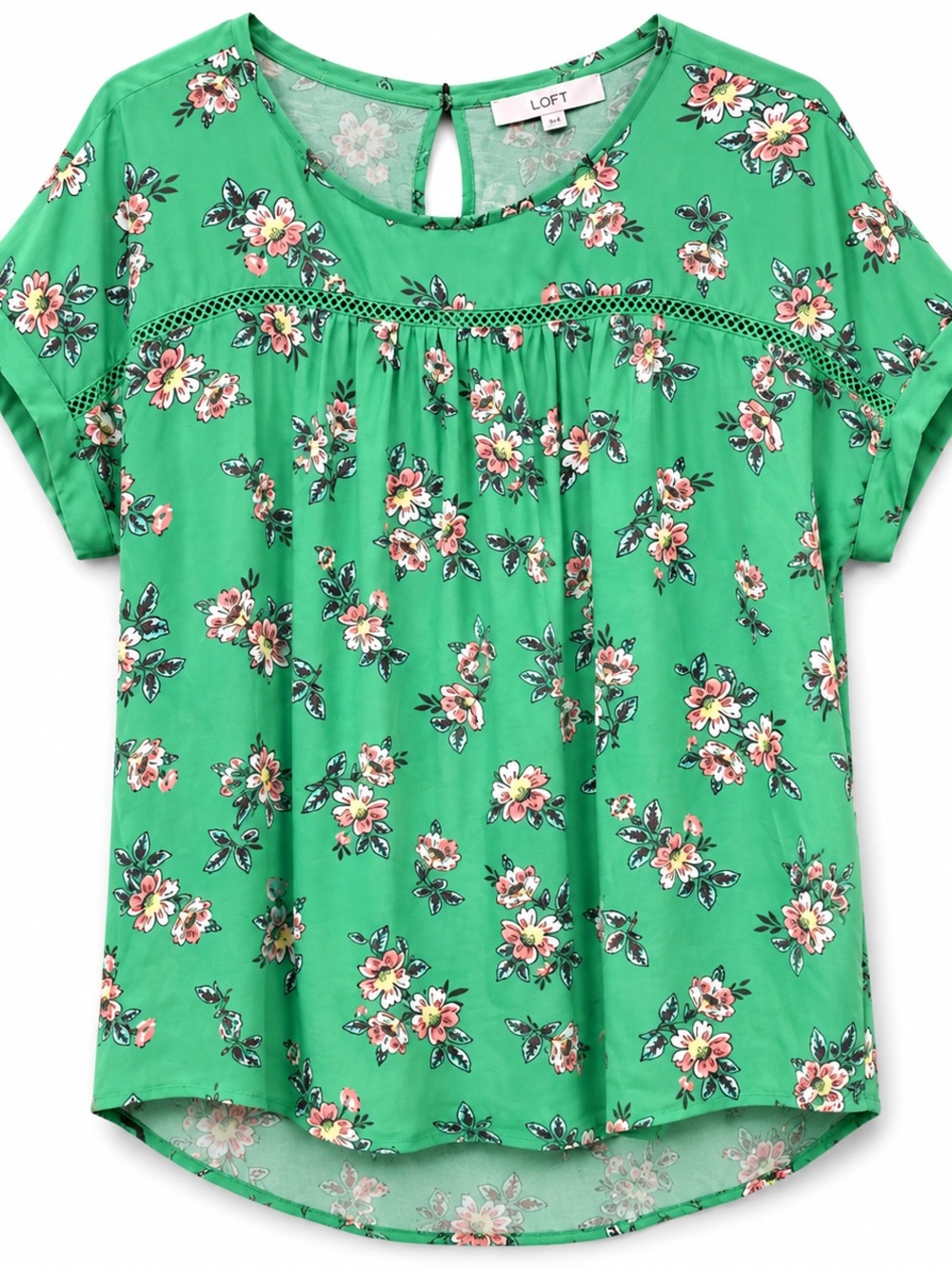 LOFT Green Floral Blouse | Women’s Short Sleeve Boho Top | Cottagecore Floral Sh